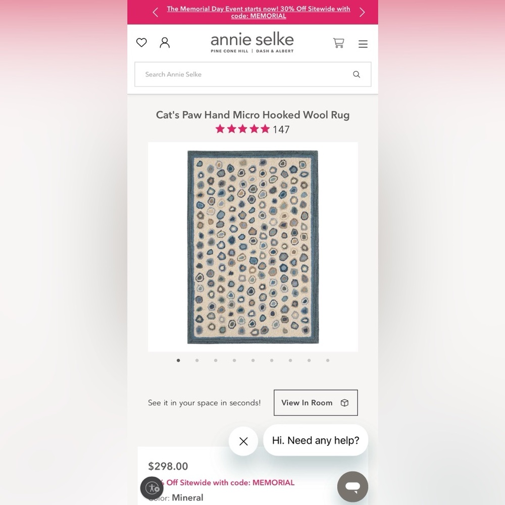 Cat's Paw Hand Micro Hooked Wool Rug by Annie Selke - Picture 8 of 9